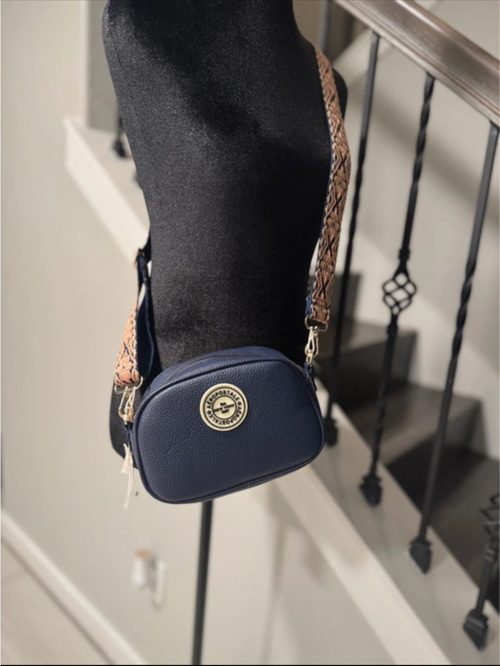 Aeropostale Navy Crossbody Bag with Braided Tan Strap